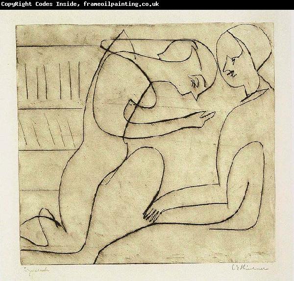 Ernst Ludwig Kirchner Lovers in the bibliothek - etching